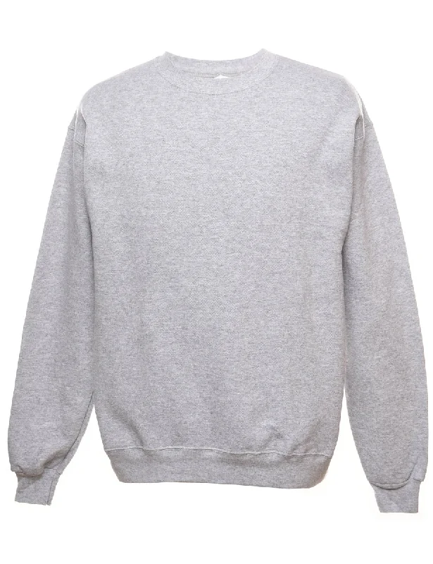 Sweet Style Grey Plain Round Neck Sweatshirt - M