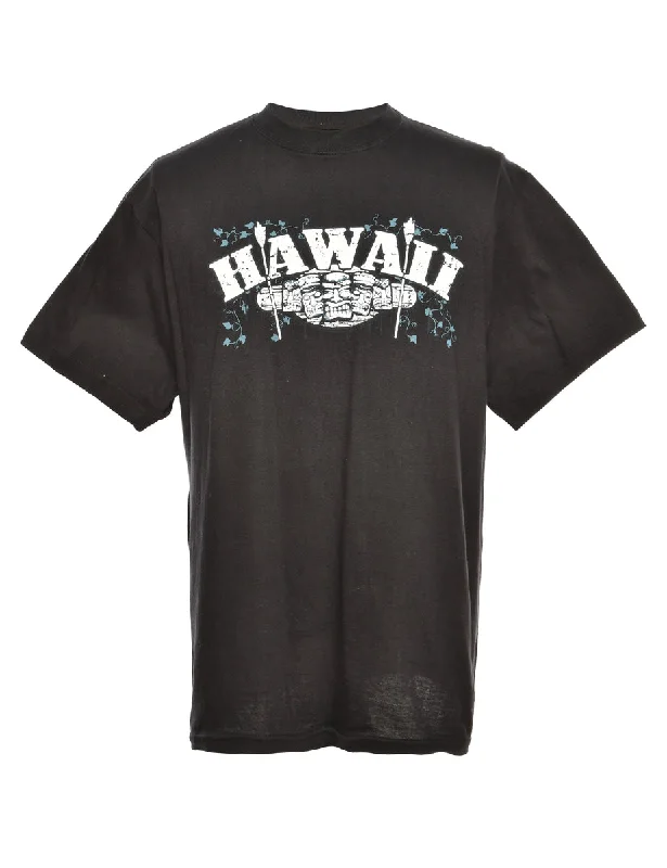 Exquisite Embroidery Hawaii Printed T-shirt - L