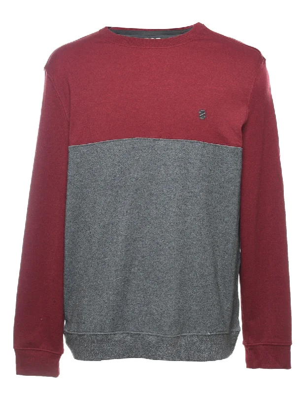 Casual And Comfortable Izod Grey & Maroon Plain Sweatshirt - M