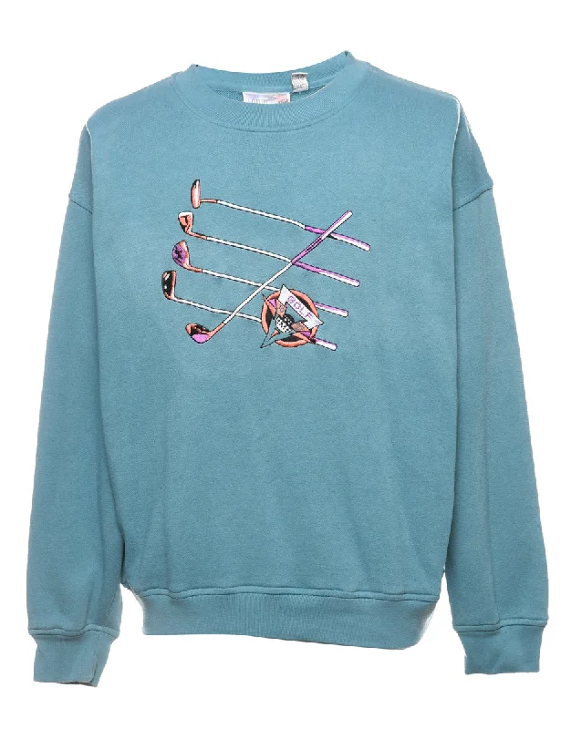 Easy Chic London Fog Golf Design Light Blue Embroidered Sports Sweatshirt - L