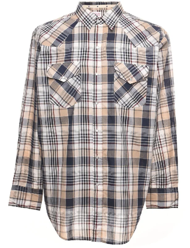 Easygoing Outfits Long-Sleeved Beige & Navy Checked Shirt - L