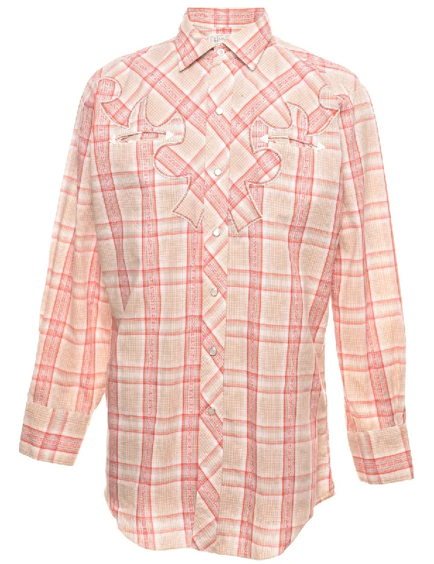 Sporty Wear Long Sleeved Beige & Red Western Checked Shirt - M