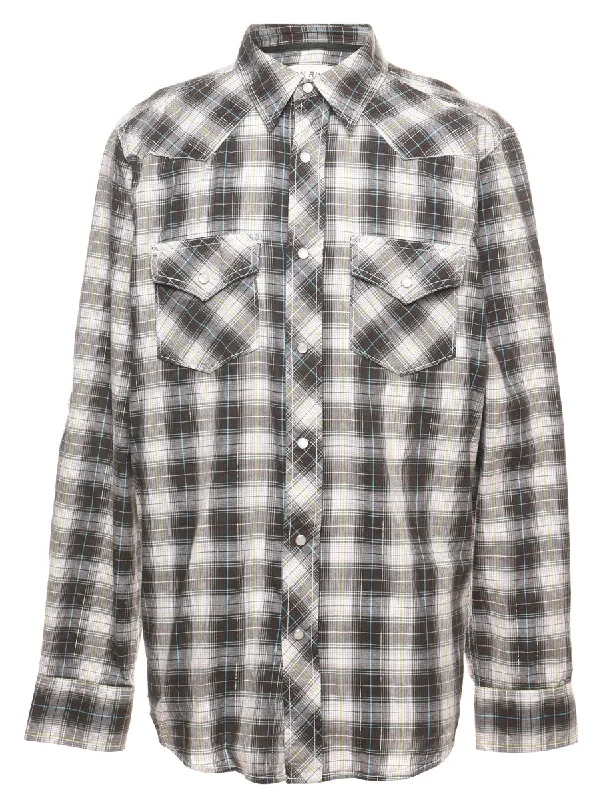 Versatile Items Long Sleeved Grey & Black Checked Western Shirt - M