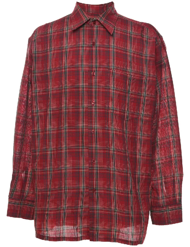 Nightclub Style Maroon Checked Shirt - L