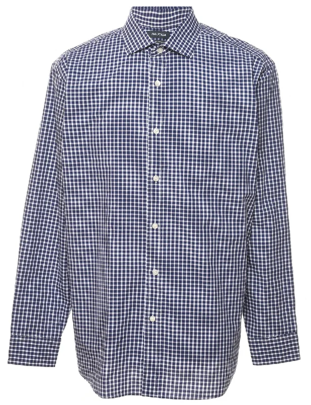 New Design Nautica Navy & White Gingham Shirt - XL