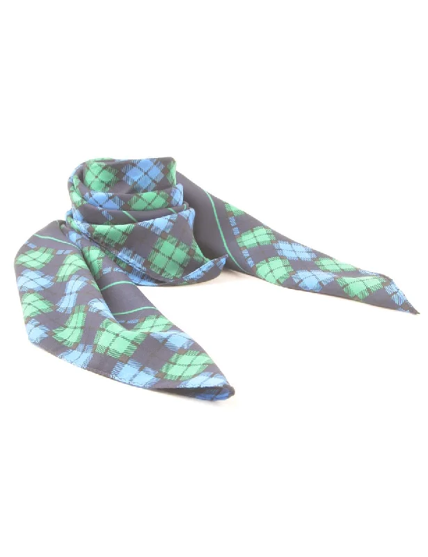 Cozy Look Navy & Green Checked Head Scarf - M