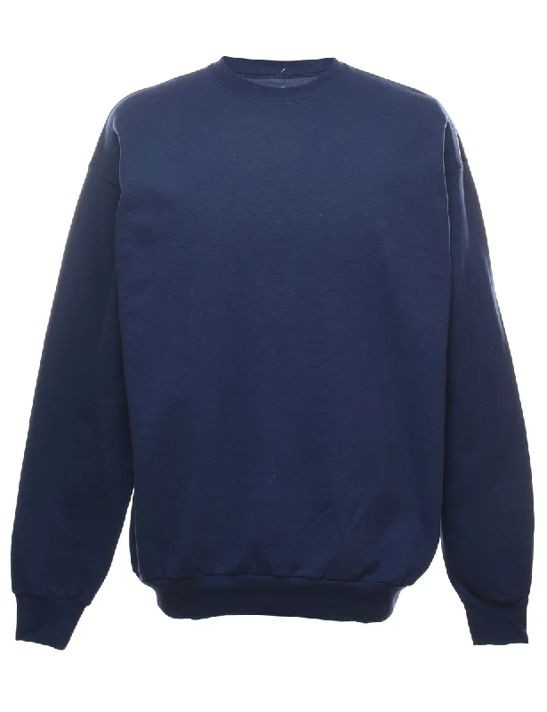 Elegant Comfort Navy Plain Round Neck Sweatshirt - L