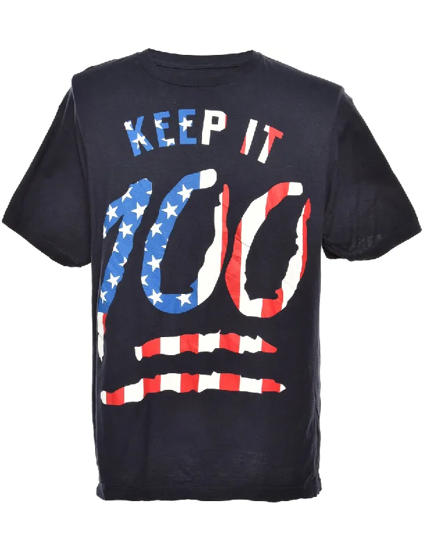 High-end Fabrics Navy Printed T-shirt - L
