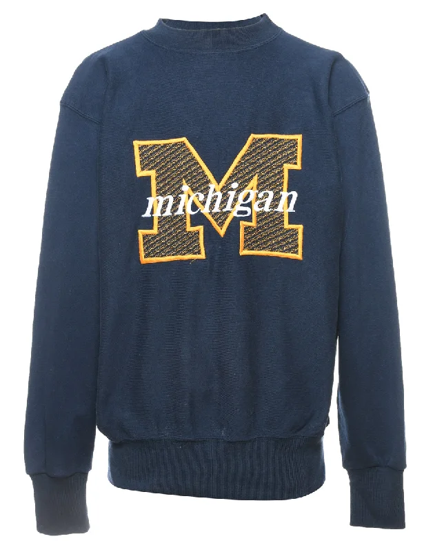 Denim Design Navy & Yellow Michigan Appliqued & Embroidered Sweatshirt - M