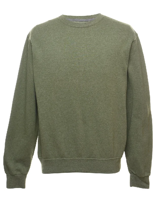 Casual Chic Olive Green Plain Sweatshirt - M