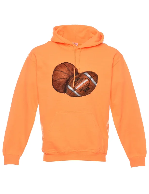 Low-key Luxury Orange Printed Rugby Design Hoodie - M