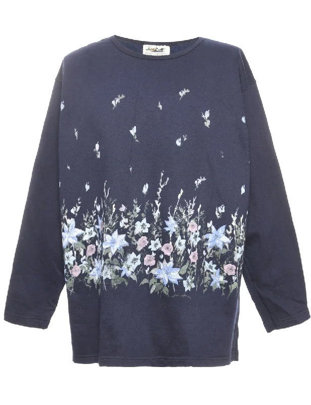 Effortless Dressing Printed Navy Floral Sweatshirt - M