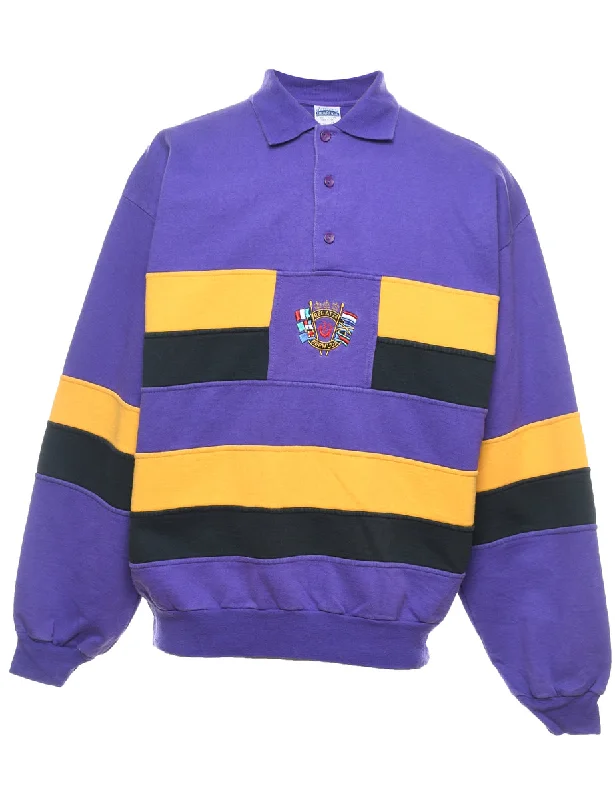All-Day Comfort Purple & Yellow Contrast Embroidered Sweatshirt - M
