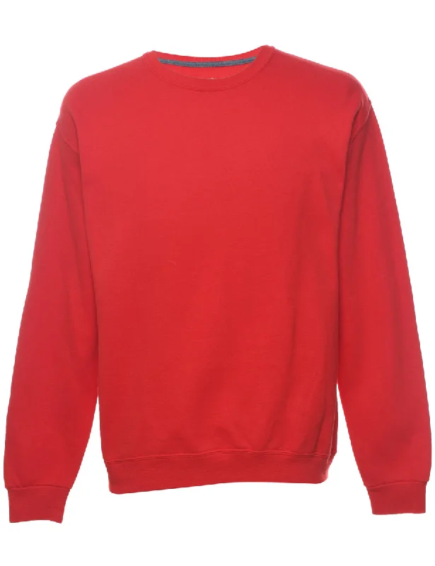 Relaxed Fashion Red Plain Sweatshirt - M