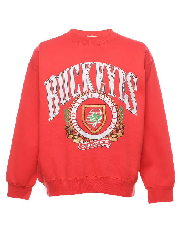 Relaxed And Casual Red Ruckeyes Printed Red Sweatshirt - M