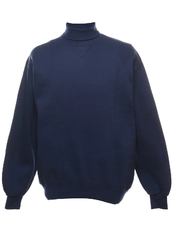Multifunctional Style Russell Athletic Plain Navy High Neck Navy Sweatshirt - L