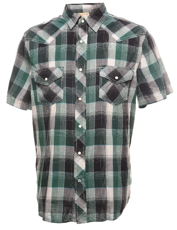 Relaxed Tops Short Sleeve Green & Black Classic Checked Shirt - L
