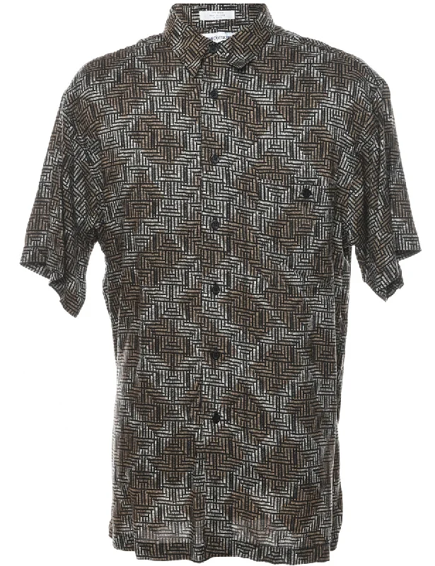 Light Dressing Short Sleeve Grey & Brown Patterned Shirt - XL