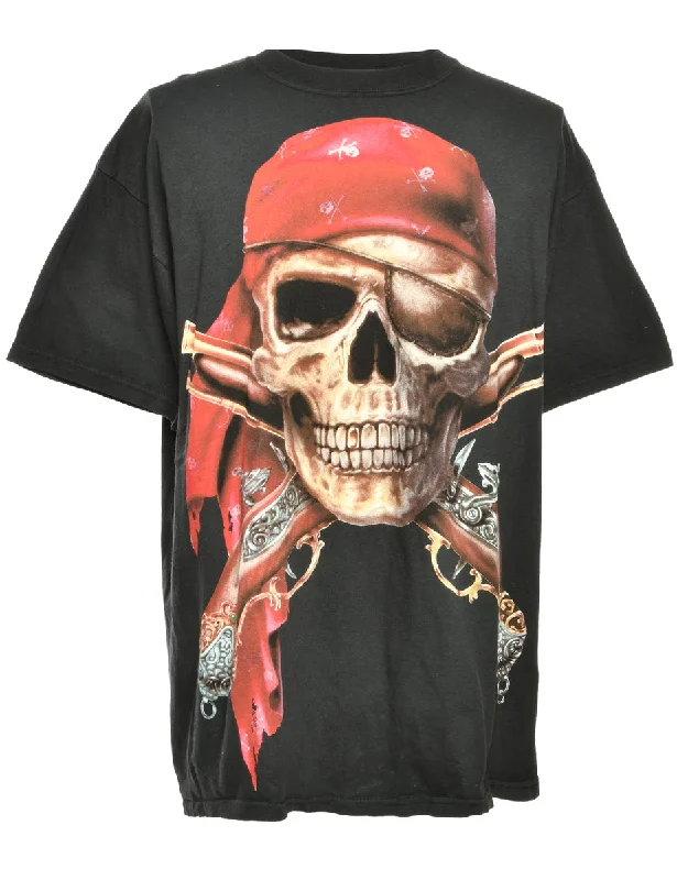 Breathable Design Skull Print Black Printed T-shirt - L