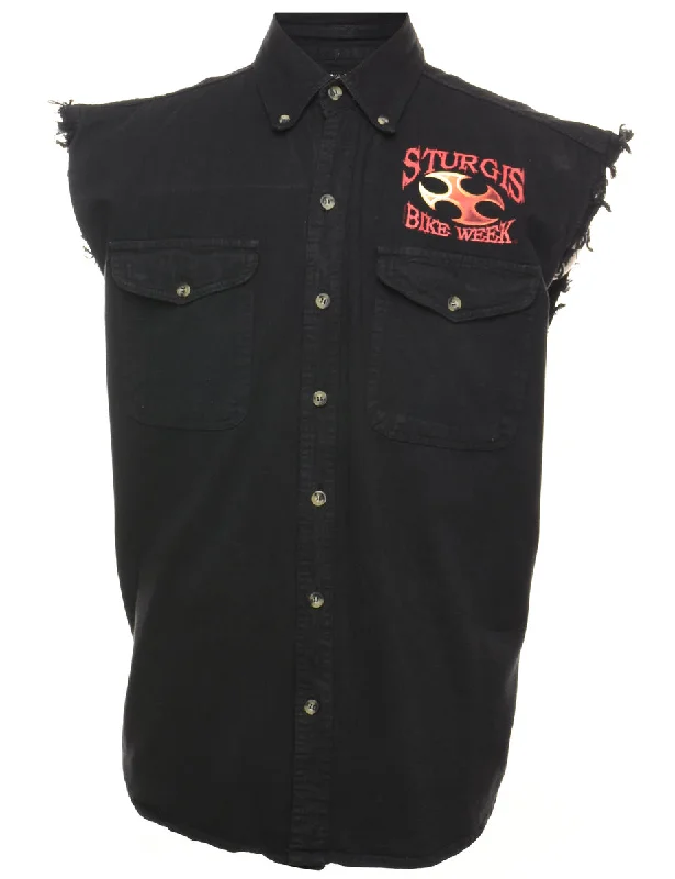 Cozy Vibes Sleeveless Denim Motorbike Design Shirt - XL