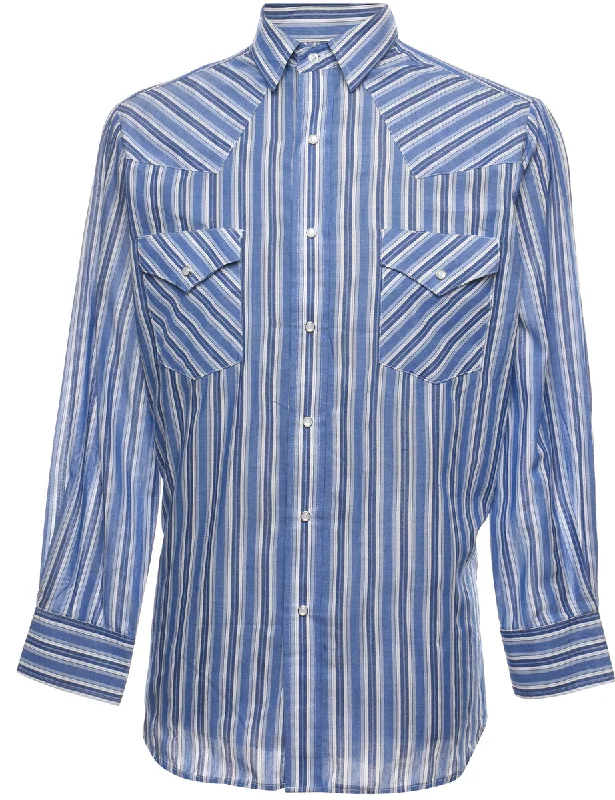 Weekend Comfort Wear Striped Blue Classic Western Shirt - M