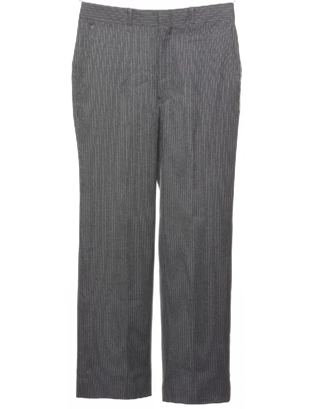 Quality Tailoring Striped Pattern Grey Straight-FitTrousers - W30 L28