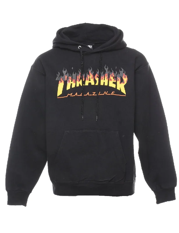 Carefree Style Thrasher Flame Design Printed Hoodie - S