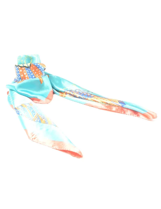 British Style Turquoise Butterfly Print Head Scarf - M
