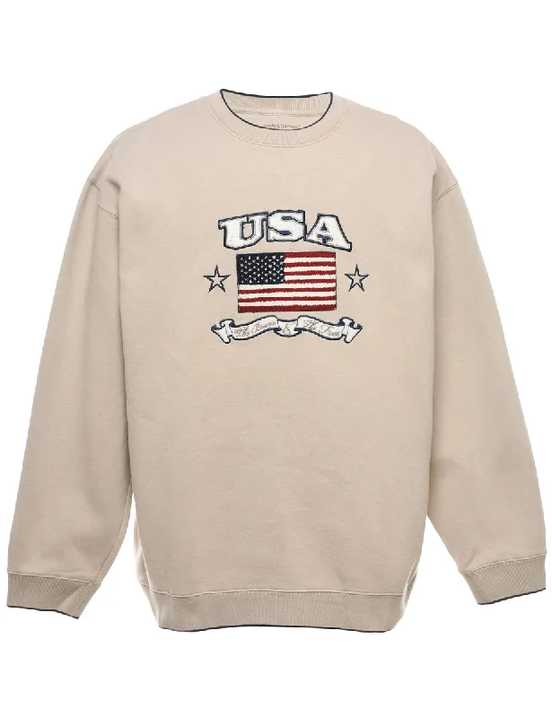 Windbreaker fashion USA Beige Printed Sweatshirt - M