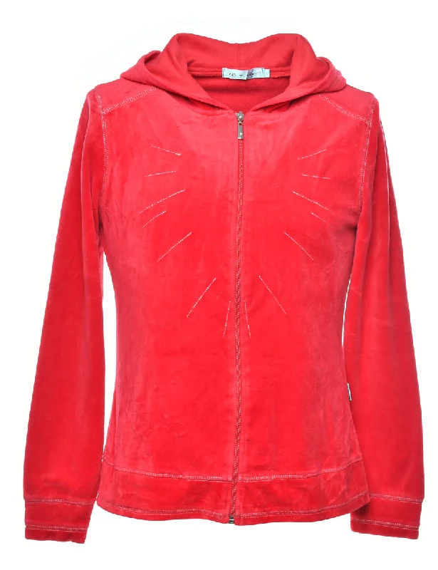 Soft Feel Velvet Hooded Sweatshirt - M