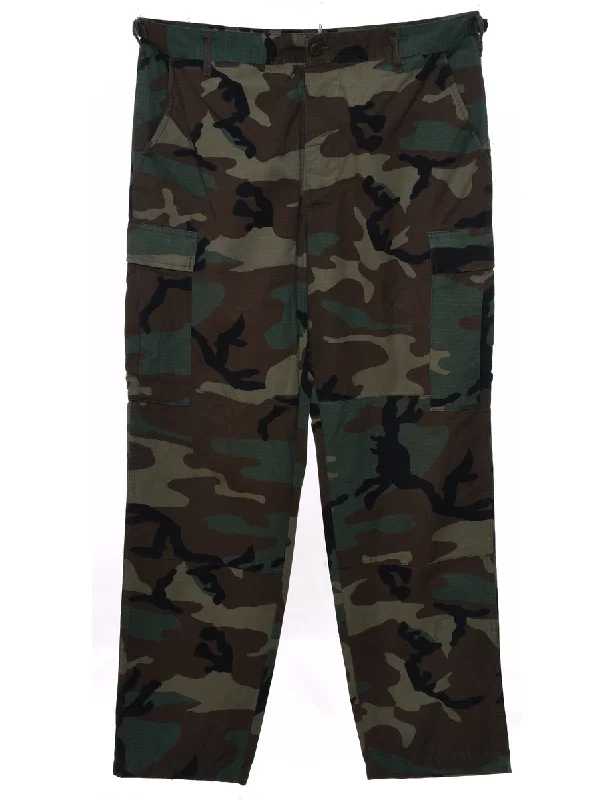 Versatile Comfort Wear Woodland Camouflage Print Cargo Trousers - W37 L30