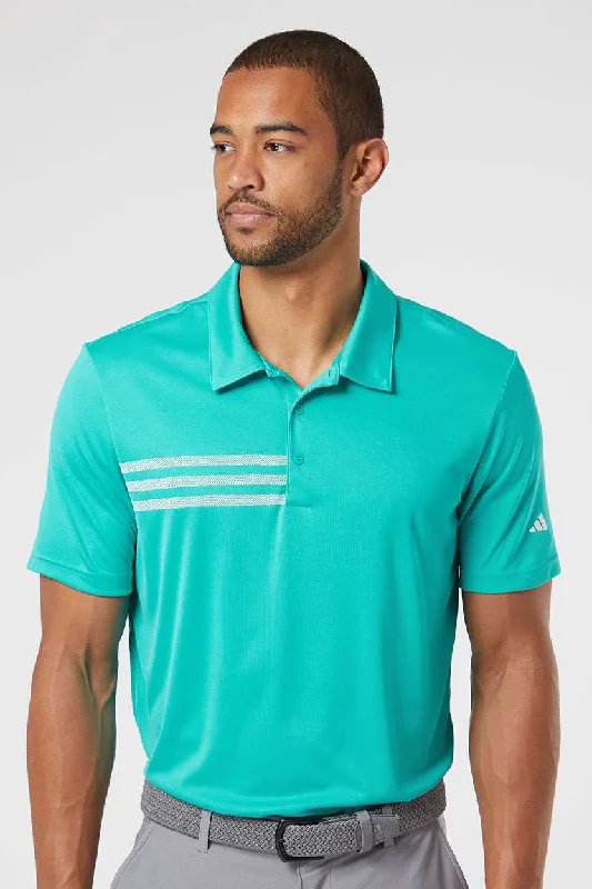 Fresh And Natural Adidas Mens 3 Stripes UPF 50+ Short Sleeve Polo Shirt - Hi-Res Aqua/White Fresh And Natural Adidas Mens 3 Stripes UPF 50+ Short Sleeve Polo Shirt - Hi-Res Aqua/White