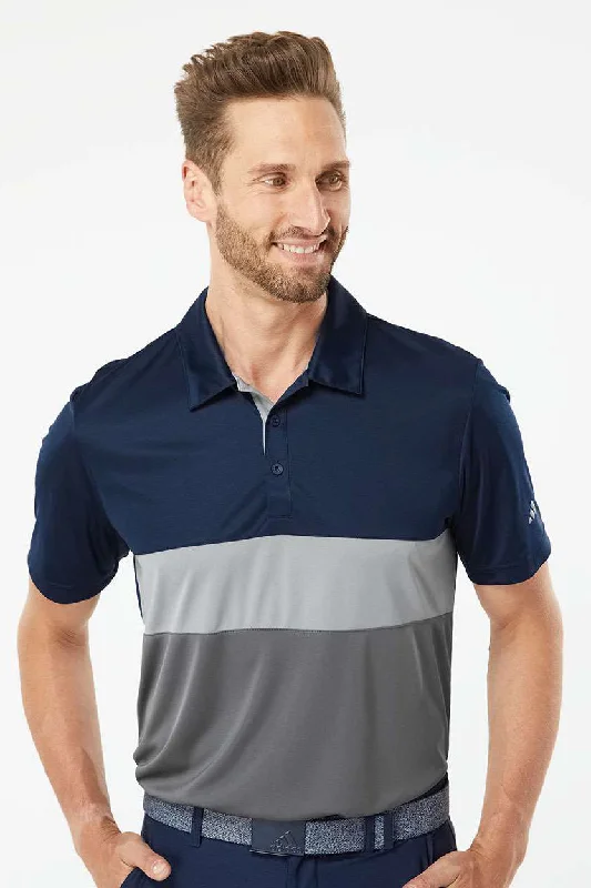Casual Street Adidas Mens Merch Block UPF 50+ Short Sleeve Polo Shirt - Collegiate Navy Blue/Grey Casual Street Adidas Mens Merch Block UPF 50+ Short Sleeve Polo Shirt - Collegiate Navy Blue/Grey