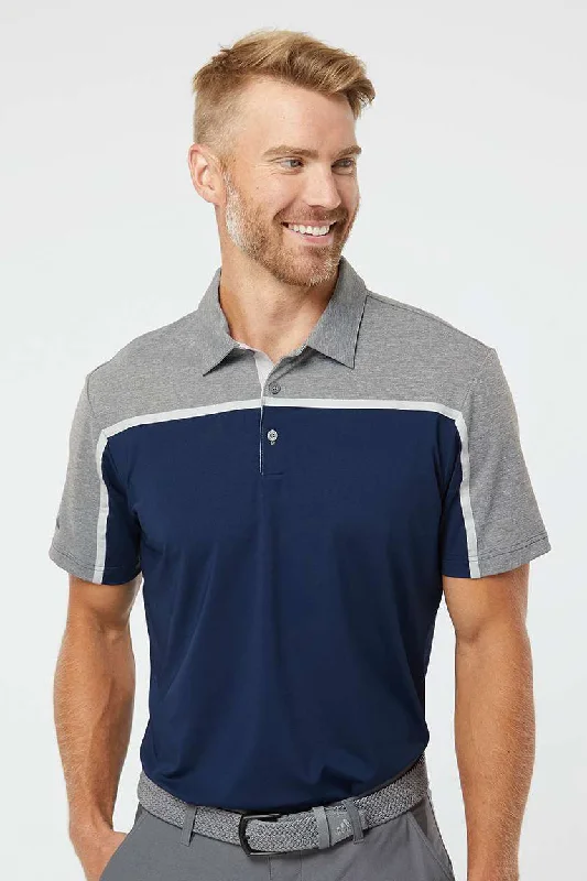 Stunning Fashion Adidas Mens Ultimate Colorblock Moisture Wicking Short Sleeve Polo Shirt - Collegiate Navy Blue/Grey/Grey Melange