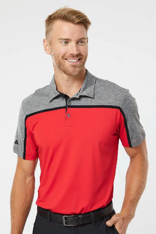 Comfortable Design Adidas Mens Ultimate Colorblock Moisture Wicking Short Sleeve Polo Shirt - Collegiate Red/Black/Grey Melange