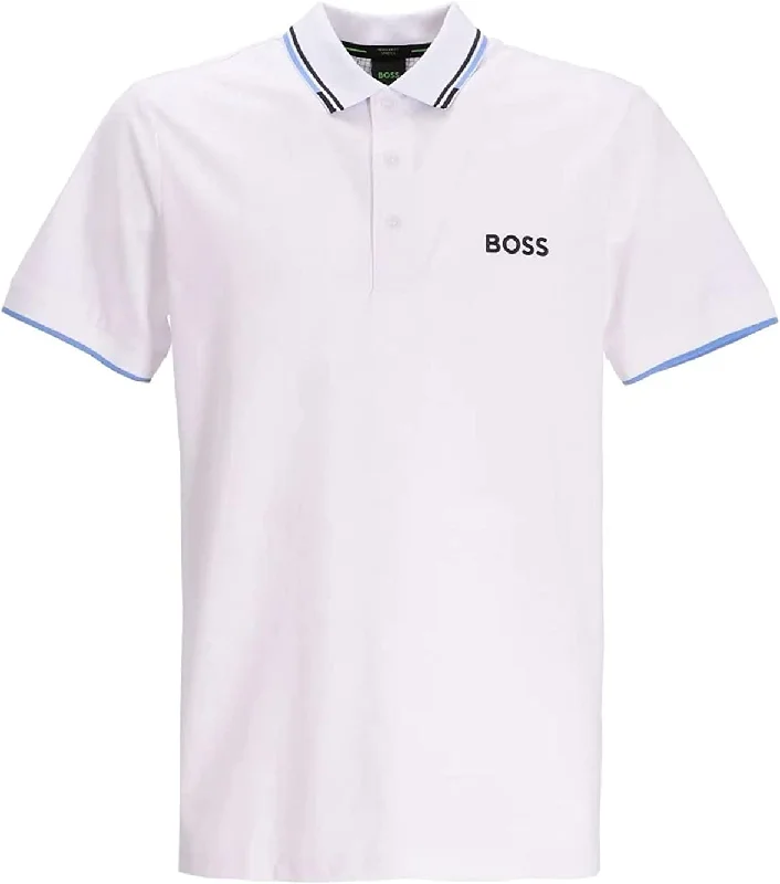 Modern City BOSS Men's Sporty Regular Fit Cotton Polo Shirt, Training White