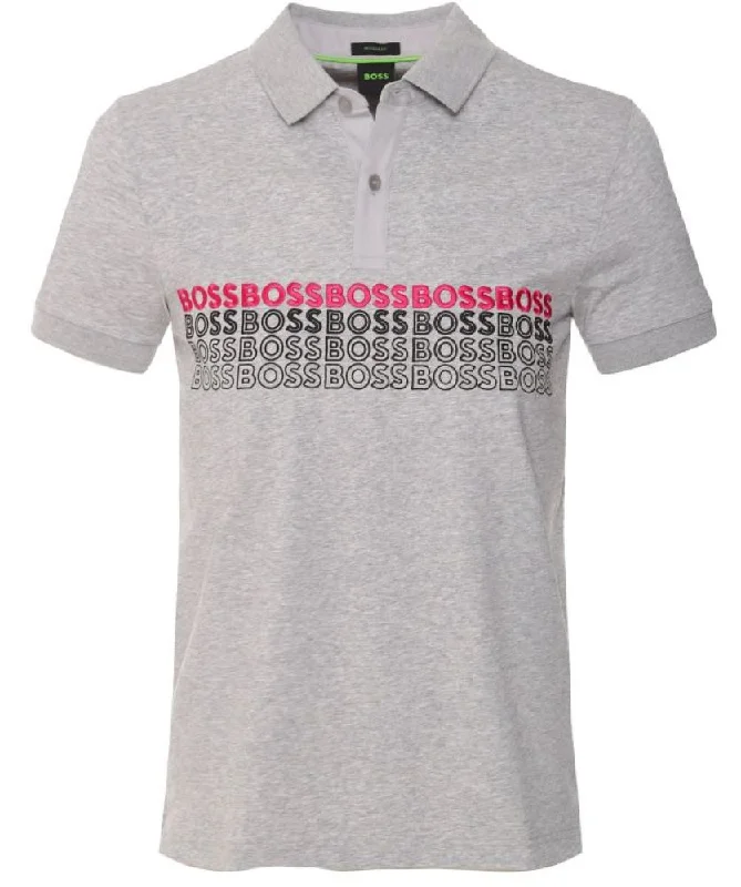Comfortable And Casual Hugo Boss Men's Pavel Light Gray Pique Logo Short Sleeve Polo T-Shirt Comfortable And Casual Hugo Boss Men's Pavel Light Gray Pique Logo Short Sleeve Polo T-Shirt