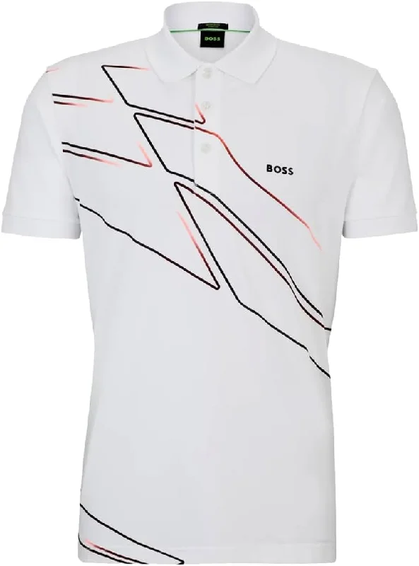 Lazy Home Hugo Boss Men's Paddy 3 Short Sleeve Polo with Graphic Print, White