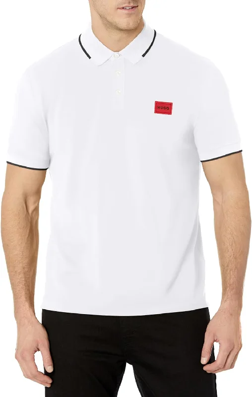 Classic Retro Hugo Men's Deresino232 Square Logo Polo Shirt, White