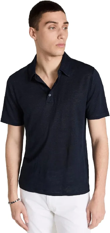 Celebrity Must-have Vince Mens Linen Short Sleeve Polo Shirt, Coastal