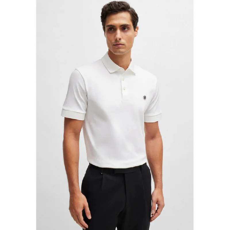 Practical Style Hugo Boss Men's Parris 01 Metal Logo Polo Shirt, White