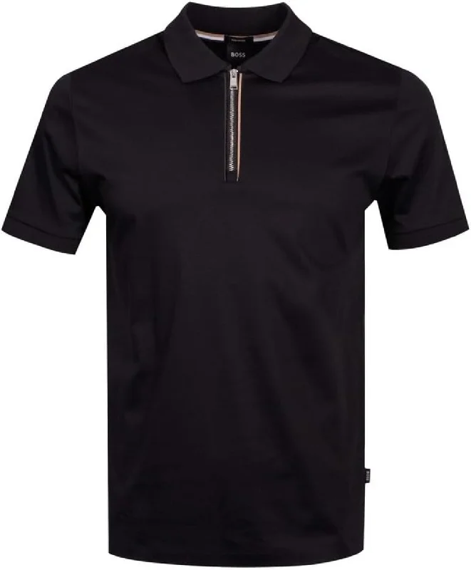 Floral Prints Hugo Boss Men's Polston 36 Half-Zip Polo Shirt, Black