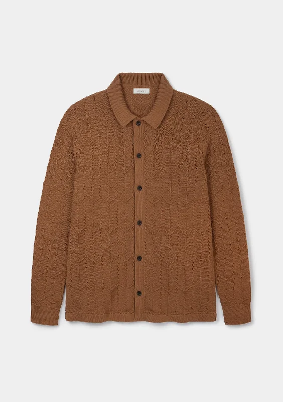 Advanced Design Caramel Chevron Knit Long Sleeve Polo