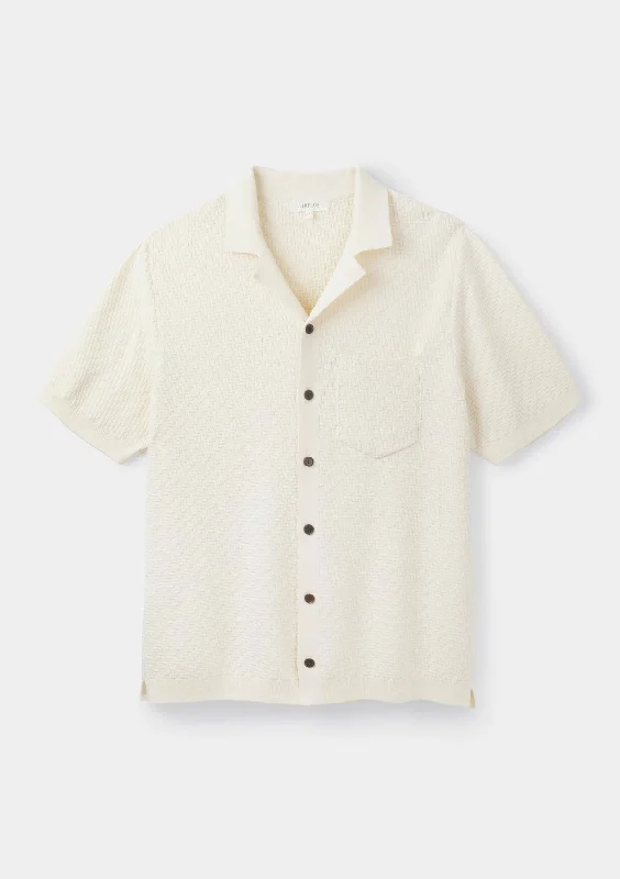 Easy Fashion Cream Herringbone Knit Polo