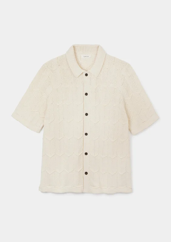 Design Must-have Cream Chevron Knit Polo