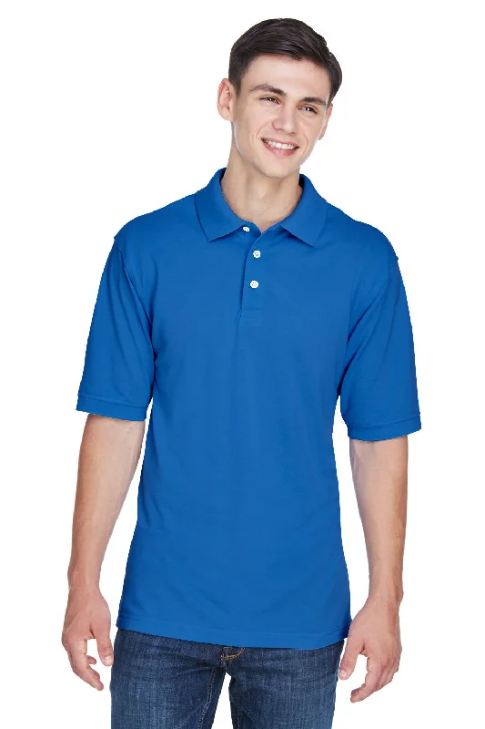 Trendy Looks Harriton Mens Easy Blend Wrinkle Resistant Short Sleeve Polo Shirt - True Royal Blue
