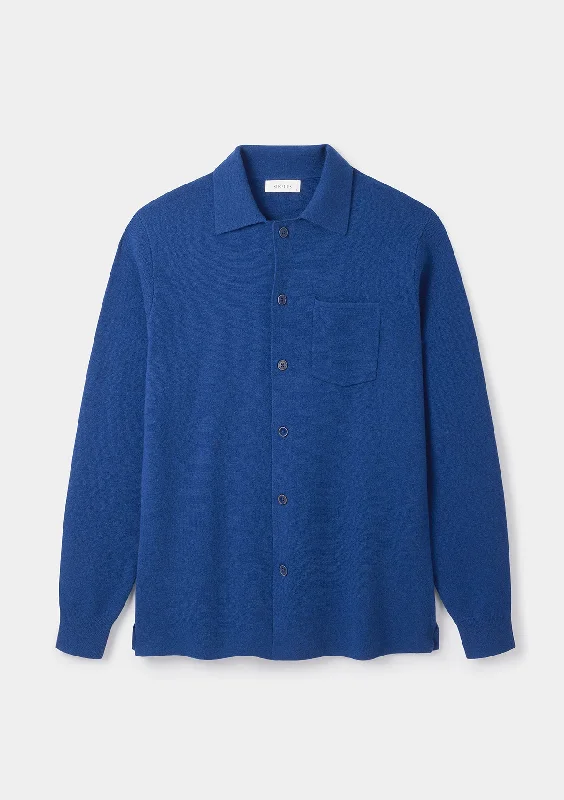 Fashion Must-have Marine Blue Merino Knit Polo