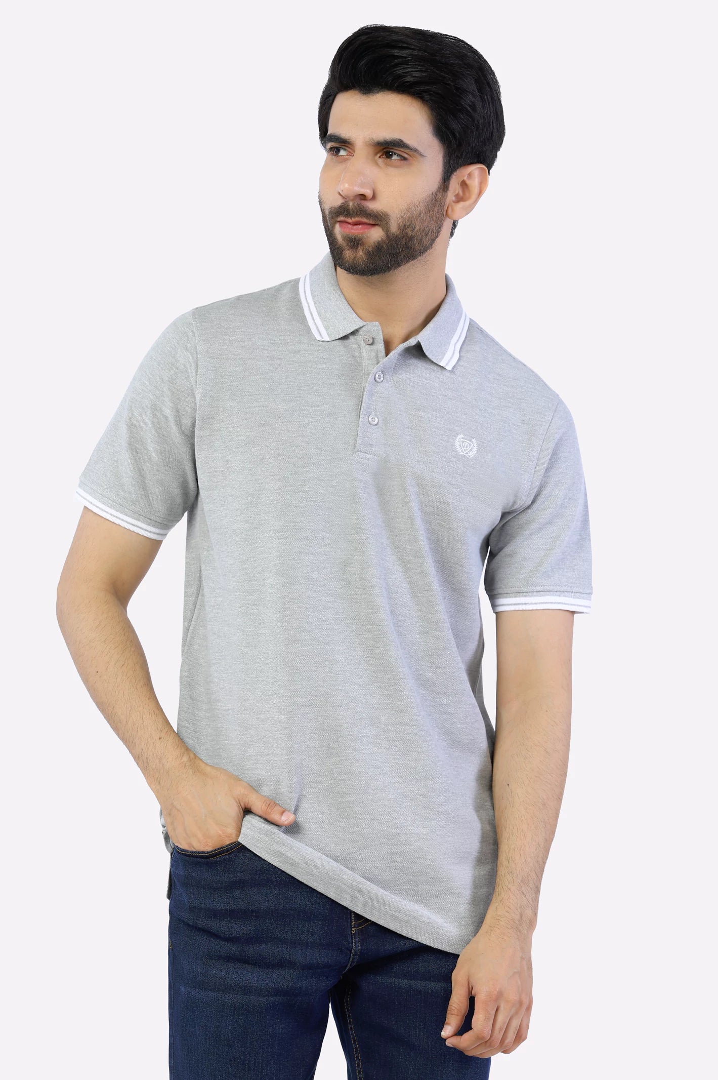 Urban Chic Heather Grey Jacquard Collar Polo