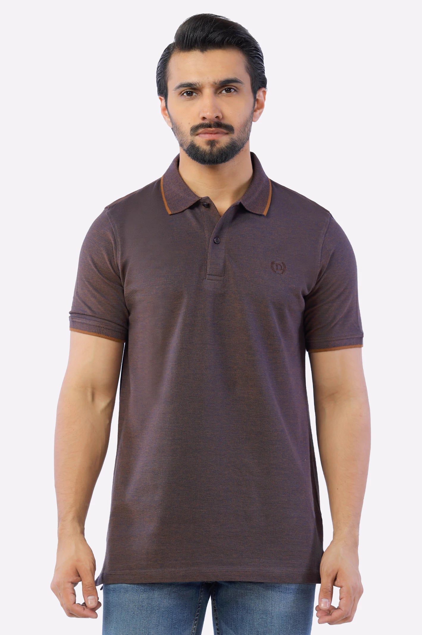 Fashion Comfort Dark Brown Jacquard Collar Polo