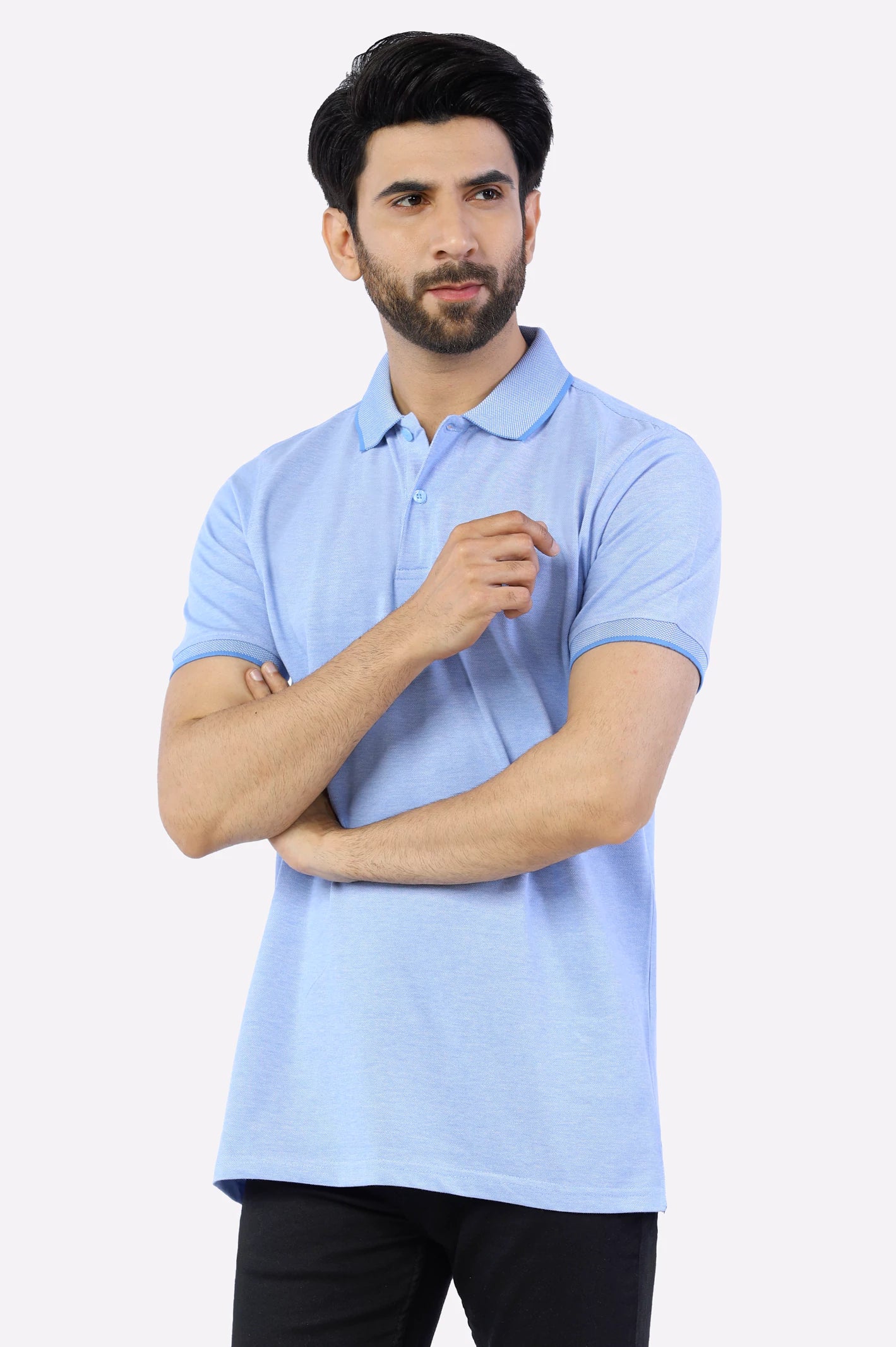 Relaxed Fashion Sky Blue Jacquard Collar Polo